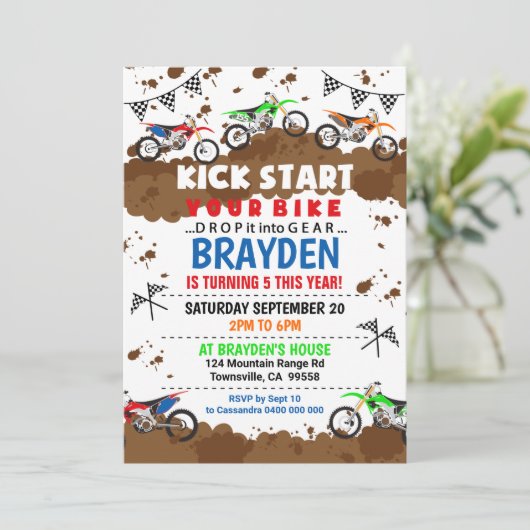 Motorrad Einladung Dirt Bike Party Einladung (Stehend Vorderseite)