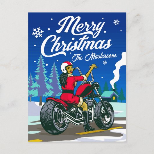 Motorrad Frau Claus Funny Weihnachten Grüße (Vorderseite)