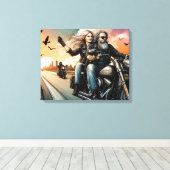 Motorrad für Männer und Frauen auf der Autobahn-Le Leinwanddruck (Insitu (Holzboden))