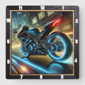Motorrad-Glühen Neon Lights Urban Street Quadratische Wanduhr (Vorderseite)