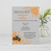 Motorrad grau, schwarz, orange Hochzeit Einladung (Stehend Vorderseite)
