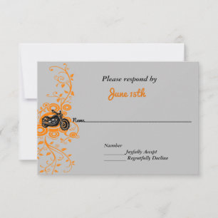 Motorrad-Hochzeit Grau, Orange, Schwarz RSVP Einladung