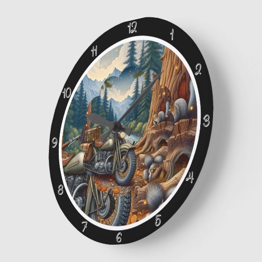 Motorrad im Wald Große Wanduhr (Winkel)