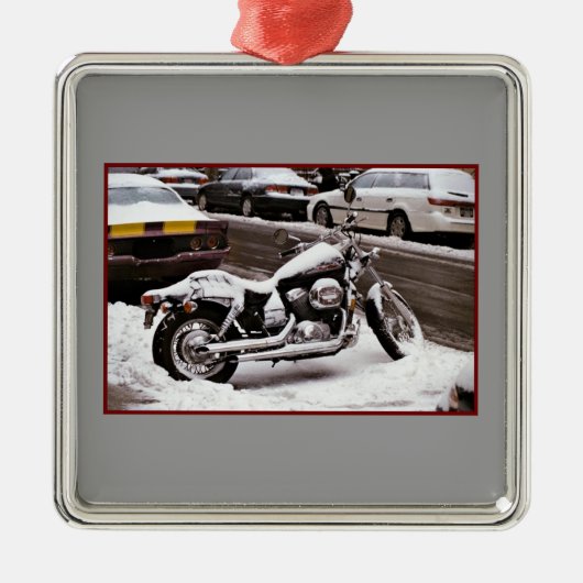 "Motorrad im Winter" Ornament Aus Metall (Vorne)