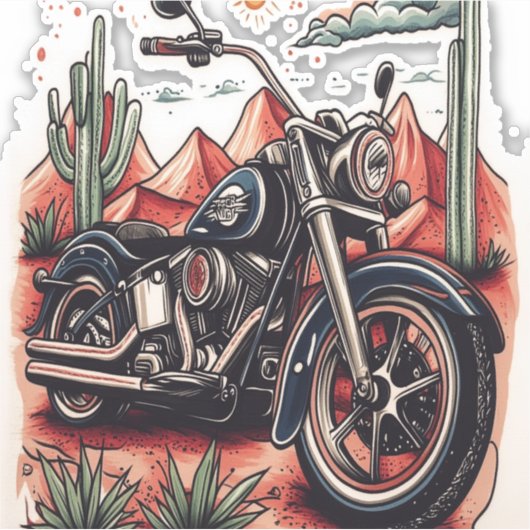 Motorrad im Wüstenkaktus-Western-Set Aufkleber (Vorderseite)
