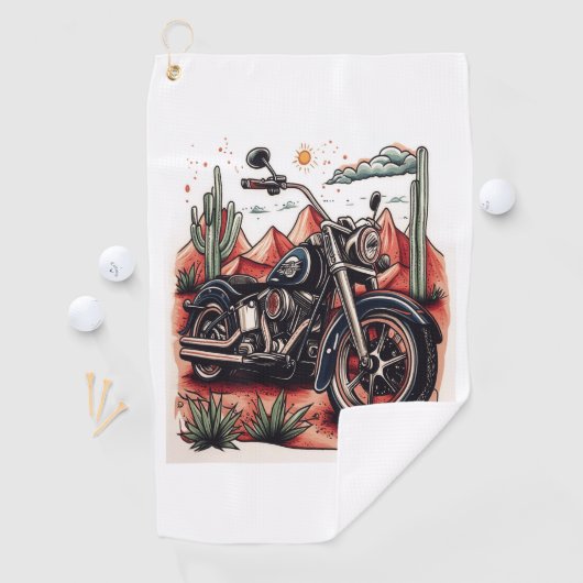 Motorrad im Wüstenkaktus-Western-Set Golfhandtuch (Insitu)