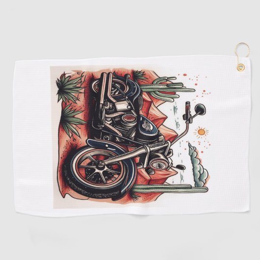 Motorrad im Wüstenkaktus-Western-Set Golfhandtuch (Horizontal)