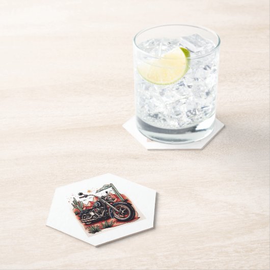 Motorrad im Wüstenkaktus-Western-Set Untersetzer (Vor Ort)