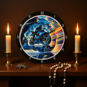 Motorrad in Bewegung Große Wanduhr