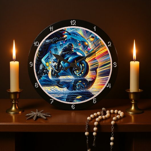 Motorrad in Bewegung Große Wanduhr