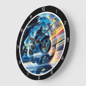 Motorrad in Bewegung Große Wanduhr (Winkel)