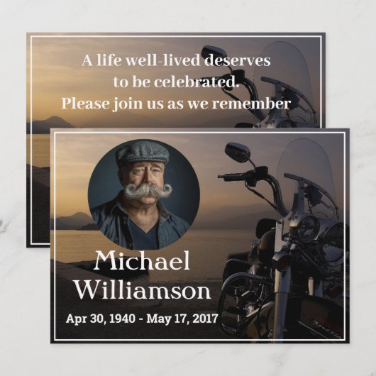 Motorrad in der Nähe von Wasser Foto Feier des Leb Einladung (Vorne/Hinten)