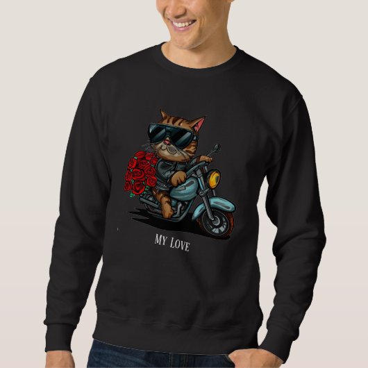 Motorrad-Katzenfahrten rote Rosen Blume meine Lieb Sweatshirt (Vorderseite)