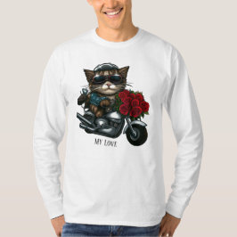 Motorrad-Katzenfahrten rote Rosen Blume meine Lieb T-Shirt