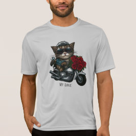 Motorrad-Katzenfahrten rote Rosen Blume meine Lieb T-Shirt