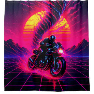 Motorrad-Kunst mit rosa Sonnenuntergang Duschvorhang
