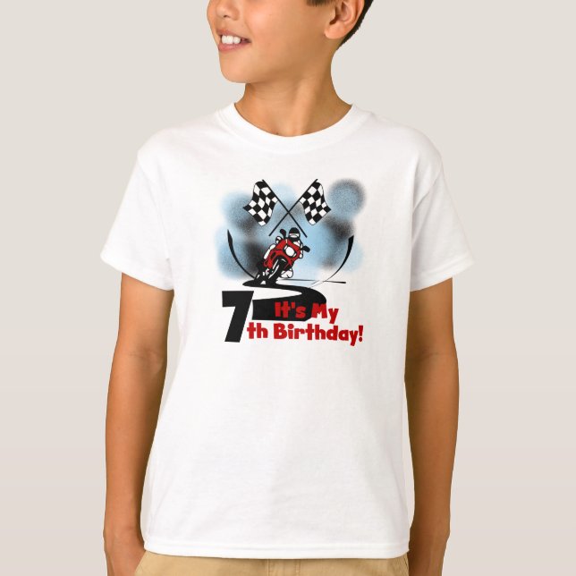 Motorrad-laufender 7. Geburtstag T-Shirt (Vorderseite)