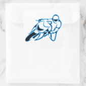 Motorrad-Logo schwarz mit Neon Blue Line Quadratischer Aufkleber (Tasche)
