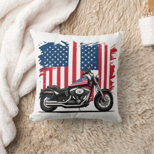 Motorrad mit amerikanischem Hintergrund Kissen
