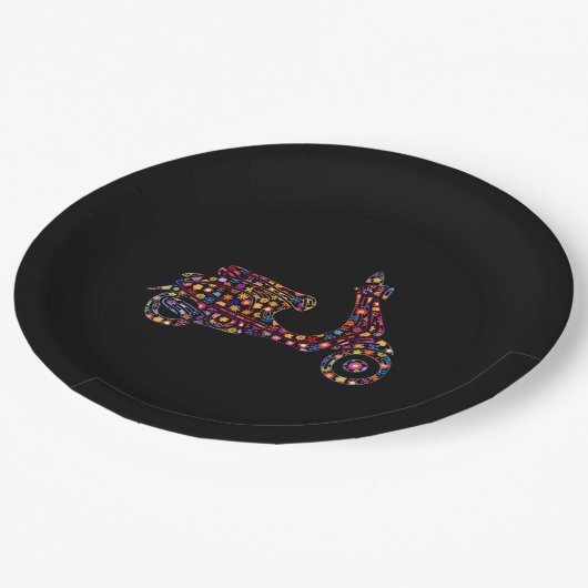 Motorrad mit Blume Pappteller (Schrägansicht)