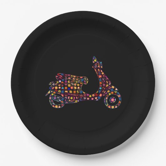 Motorrad mit Blume Pappteller (Vorderseite)