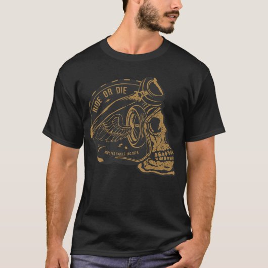 Motorrad mit Motorrad-Sterbekopf T-Shirt (Vorderseite)