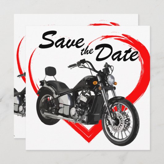 Motorrad mit Rotem Herz Hochzeit Save The Date (Vorne/Hinten)