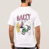 Motorrad mit Salty AF T-Shirt (Rückseite)