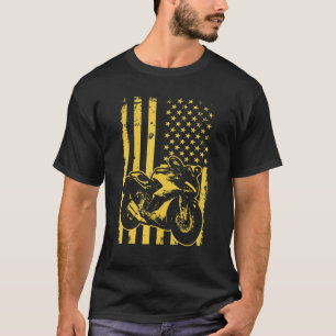 Motorrad mit US-amerikanischer Flagge Vierte 4. Ju T-Shirt