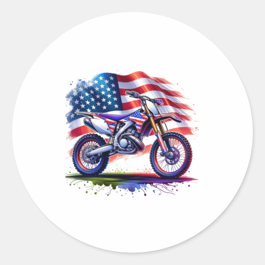 Motorrad mit US-Flagge, 4. Juli Runder Aufkleber (Vorderseite)