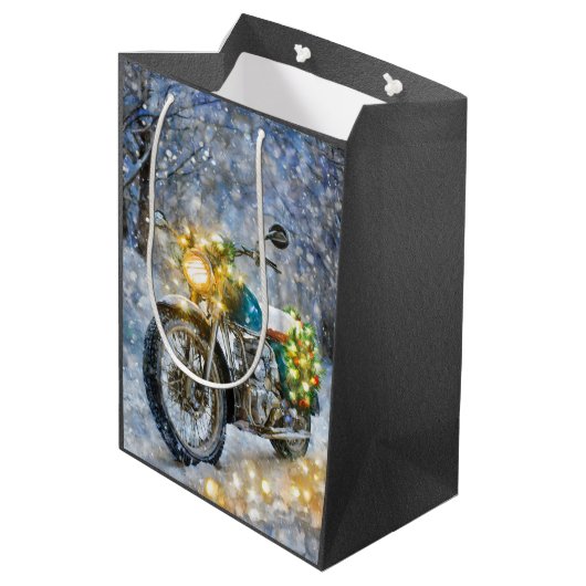 Motorrad mit Weihnachtslicht Mittlere Geschenktüte (Rückseite Schrägansicht)