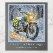 Motorrad mit Weihnachtslicht Weinetikett (Einzelnes Label)