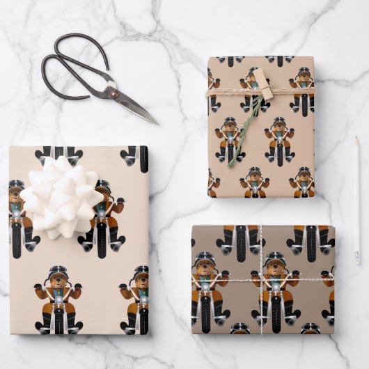 Motorrad-Motorrad-Spaß für Bulldog Geschenkpapier Set (Vorderseite)