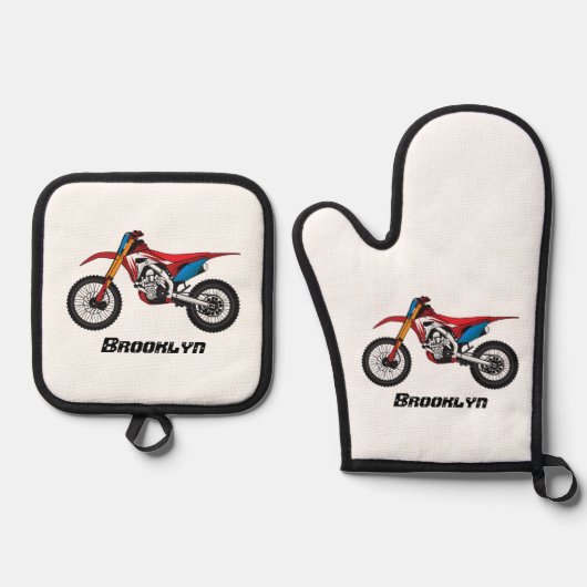 Motorrad Ofenhandschuh & Topflappen-Set (Vorderseite)