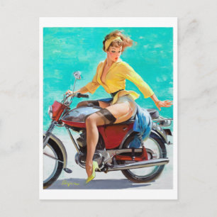 Motorrad Pin Up Postkarte