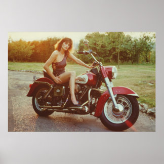 Motorrad-Pinup-Girl der 1980er Poster