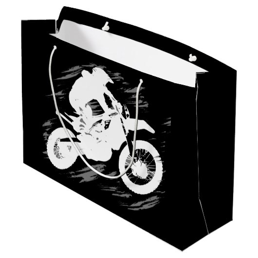 Motorrad-Rennen in Motocross Große Geschenktüte (Rückseite Schrägansicht)