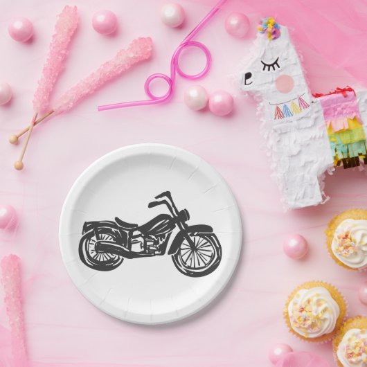 Motorrad-Retro-Abbildung - Hintergrund auswählen Pappteller (Party)