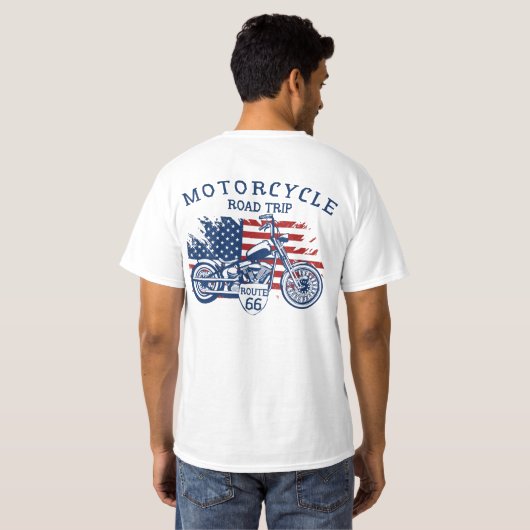 Motorrad Road Trip Route 66 USA Flag T - Shirt (Schwarz voll)