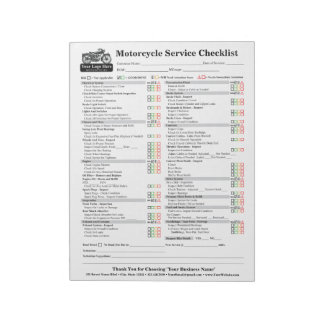 Motorrad-Service-Checkliste 8,5x11 Notizblock
