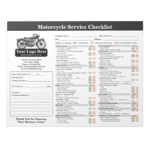 Motorrad-Service-Checkliste 8,5x11 Querformat Notizblock