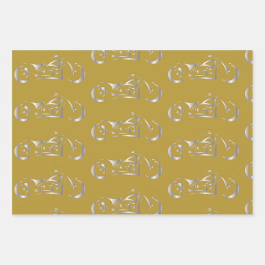 Motorrad-Silber-Silhouette mit farbigem Hintergrun Geschenkpapier Set (Vorderseite 3)