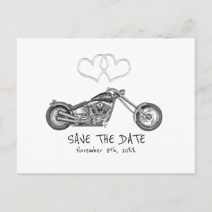 Motorrad & Silberne Herzen Biker Save The Date Ankündigungspostkarte