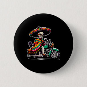 Motorrad Skeleton Biker Mexican Sombrero Cinco D Button
