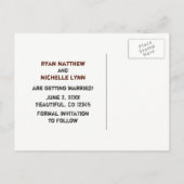 Motorrad und Berge heiraten das Datum ab Ankündigungspostkarte (Rückseite)