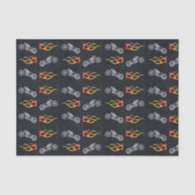 Motorrad und Flammen auf Imitat aus schwarzem Lede