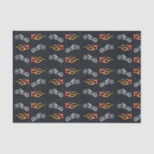 Motorrad und Flammen auf Imitat aus schwarzem Lede Seidenpapier (Vorderseite)