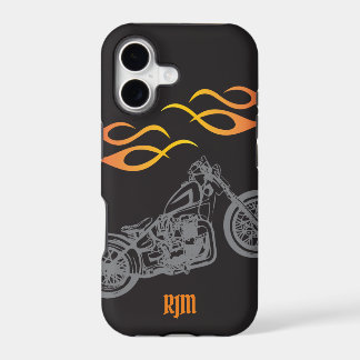 Motorrad und orange Flammen des Bikers