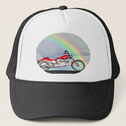 Motorrad und Regenbogen Truckerkappe (Vorderseite)