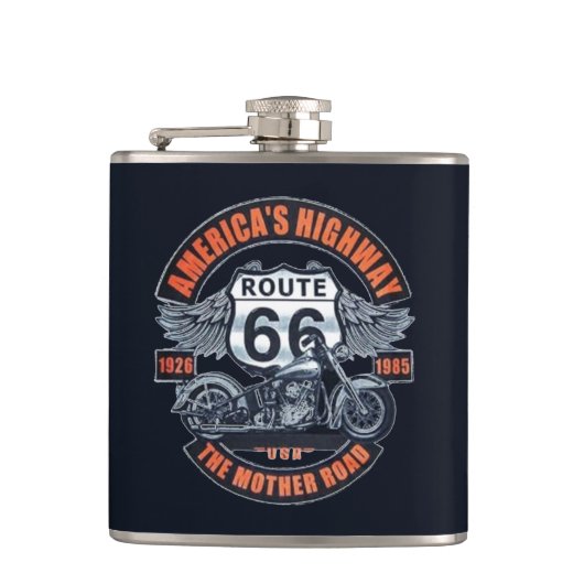 Motorrad und Route 66 Flachmann (Vorderseite)